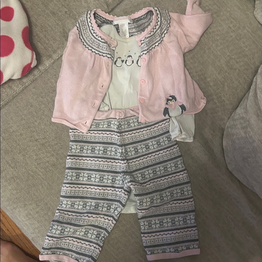 Janie and Jack Pink Cardigan Set with Penguin Design